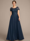 A-line Scoop Illusion Floor-Length Lace Chiffon Mother of the Bride Dress With Sequins