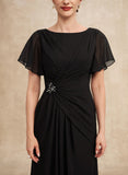 A-line Scoop Ankle-Length Chiffon Mother of the Bride Dress With Beading Pleated