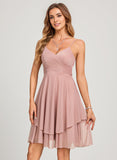 A-line V-Neck Short Mesh Homecoming Dress With Bow Pleated