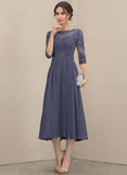 A-line Scoop Illusion Tea-Length Chiffon Lace Mother of the Bride Dress With Sequins