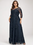 Plus Size A-line Scoop Illusion Floor-Length Tulle Lace Mother of the Bride Dress With Sequins