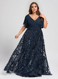 Plus Size A-line V-Neck Floor-Length Lace Sequin Chiffon Mother of the Bride Dress With Pleated