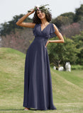 A-line V-Neck Floor-Length Chiffon Bridesmaid Dress