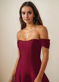 Off Shoulder Stretch Satin A-line Prom Dress