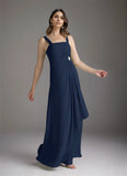 A-Line Square Neckline Pleated Chiffon Mother of the Bride Dress