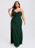 Plus Size Trumpet/Mermaid Cowl Floor-Length Chiffon Prom Dresses With Ruffle