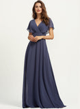 A-line V-Neck Floor-Length Chiffon Bridesmaid Dress