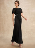 A-line Scoop Ankle-Length Chiffon Mother of the Bride Dress With Beading Pleated