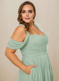 Plus Size Pleated Off Shoulder Chiffon A-Line Bridesmaid Dress