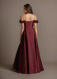 Off Shoulder Satin Strapless Cowl Neck Maxi Prom Gown