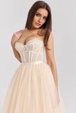 Strapless A-Line Vintage Cream Tulle Midi Party Dress