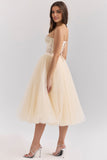 Strapless A-Line Vintage Cream Tulle Midi Party Dress