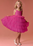 Scoop Bow Strap Lace Tulle Tier A-Line Flower Girl Dresses