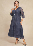 Plus Size A-line V-Neck Tea-Length Chiffon Mother of the Bride Dress