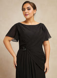 Plus Size A-line Scoop Ankle-Length Chiffon Mother of the Bride Dress With Beading Pleated