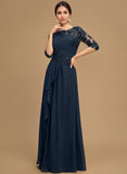 A-line Scoop Floor-Length Lace Chiffon Mother of the Bride Dress With Ruffles