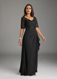 A-Line V-Neck Lace Chiffon Mother of the Bride Dress