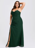 Plus Size Trumpet/Mermaid Cowl Floor-Length Chiffon Prom Dresses With Ruffle