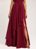 A-line V-Neck Floor-Length Chiffon Bridesmaid Dress With Ruffle