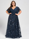 A-line V-Neck Floor-Length Lace Sequin Chiffon Mother of the Bride Dress With Pleated