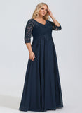 A-line V-Neck Floor-Length Lace Chiffon Mother of the Bride Dress With Sequins