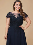 A-line Scoop Illusion Tea-Length Lace Chiffon Mother of the Bride Dress With Sequins