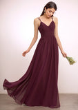 A-line V-Neck Floor-Length Lace Chiffon Bridesmaid Dress With Ruffle