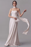 Strapless Neck-Scarf Drop-Waist Satin Wedding Gown
