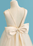 Ball-Gown/Princess Scoop Floor-Length Satin/Tulle Flower Girl Dress With Bow/Beading