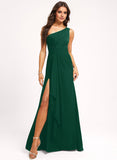 A-line Asymmetrical One Shoulder Floor-Length Chiffon Bridesmaid Dress With Ruffle