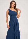 A-line One Shoulder Floor-Length Chiffon Bridesmaid Dress With Ruffle