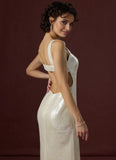 Column/Mermaid Sequin Square-Neck Sleeveless Maxi Prom Dress