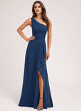 A-line One Shoulder Floor-Length Chiffon Bridesmaid Dress With Ruffle