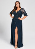 Plus Size Sheath/Column V-Neck Floor-Length Lace Chiffon Mother of the Bride Dress With Sequins