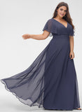 Plus Size A-line V-Neck Floor-Length Chiffon Bridesmaid Dress