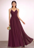 A-line V-Neck Floor-Length Lace Chiffon Bridesmaid Dress With Ruffle