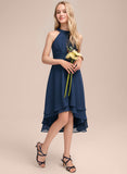 A-line Halter Asymmetrical Chiffon Junior Bridesmaid Dress With Pleated