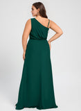 Plus Size A-line Asymmetrical One Shoulder Floor-Length Chiffon Bridesmaid Dress With Ruffle