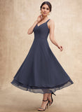 A-line V-Neck Tea-Length Chiffon Mother of the Bride Dress