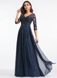 A-line V-Neck Floor-Length Lace Chiffon Mother of the Bride Dress With Sequins