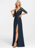 Sheath/Column V-Neck Floor-Length Lace Chiffon Mother of the Bride Dress With Sequins