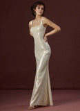 Column/Mermaid Sequin Square-Neck Sleeveless Maxi Prom Dress