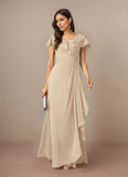 A-Line V-Neck Ruched Chiffon Mother of the Bride Dress