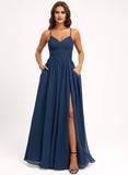 A-line V-Neck Floor-Length Chiffon Bridesmaid Dress