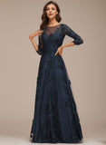 A-line Scoop Illusion Floor-Length Tulle Lace Mother of the Bride Dress With Sequins