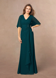 A-Line V-Neck Lace Chiffon Mother of the Bride Dress