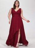 Plus Size A-line V-Neck Floor-Length Chiffon Bridesmaid Dress With Ruffle