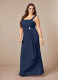 A-Line Square Neckline Pleated Chiffon Mother of the Bride Dress