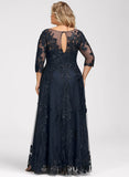 A-line Scoop Illusion Floor-Length Tulle Lace Mother of the Bride Dress With Sequins