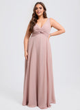 Plus Size A-line V-Neck Floor-Length Chiffon Bridesmaid Dress